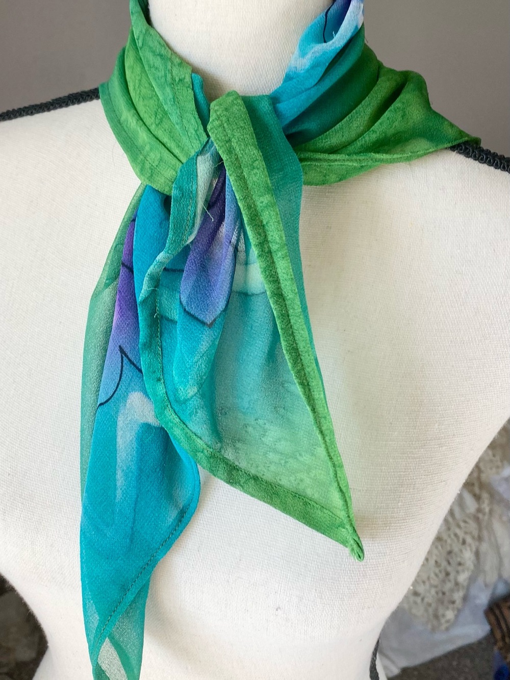 Green & Teal Floral Lightweight Scarf - Women's Fashion Neck Wrap